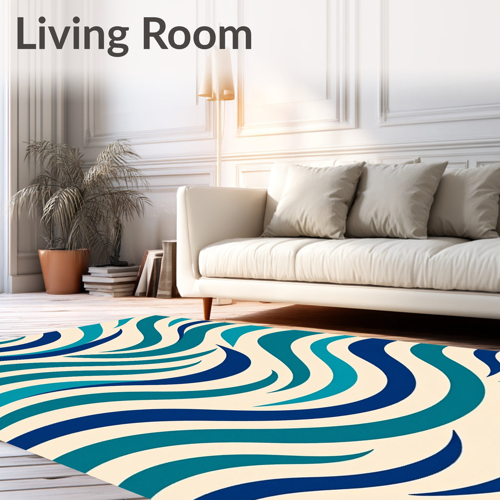 Oceanic Blue Swirling Waves Rug