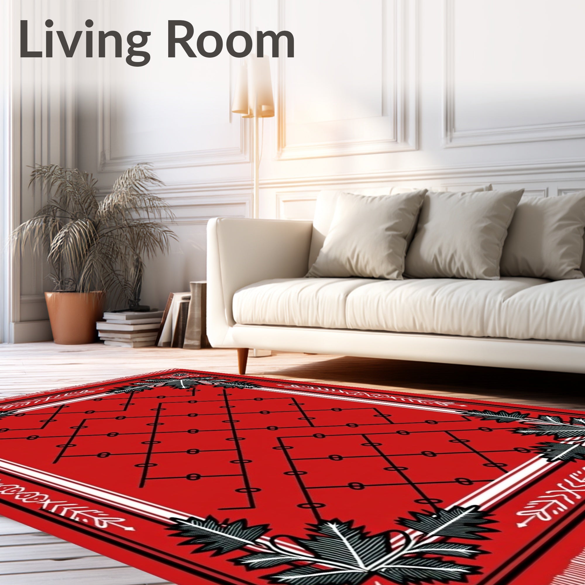 Scarlet Vine Leaf Lattice Rug