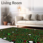 Black Green Yellow Swirl Geometric Rounds Rug