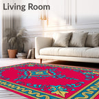 Vibrant Crimson Floral Medallion Border Rug