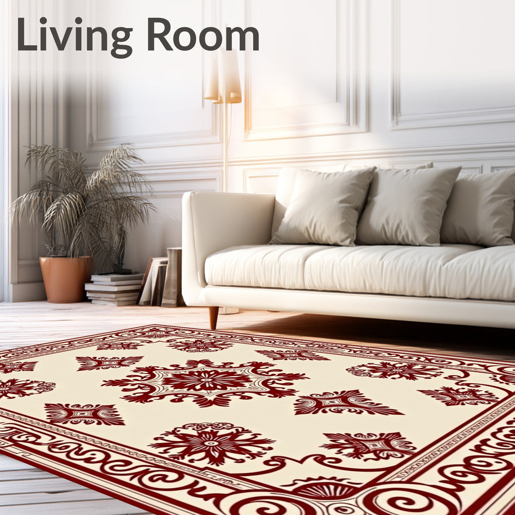 Ornate Crimson Garden Rococo Ornament Rug
