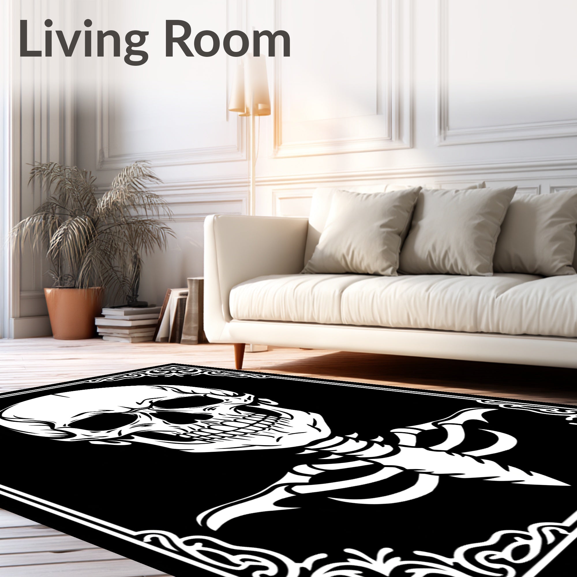 Monochromatic Goth Skull Filigree Rug