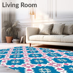 Teal Pink White Geometric Starburst Rug