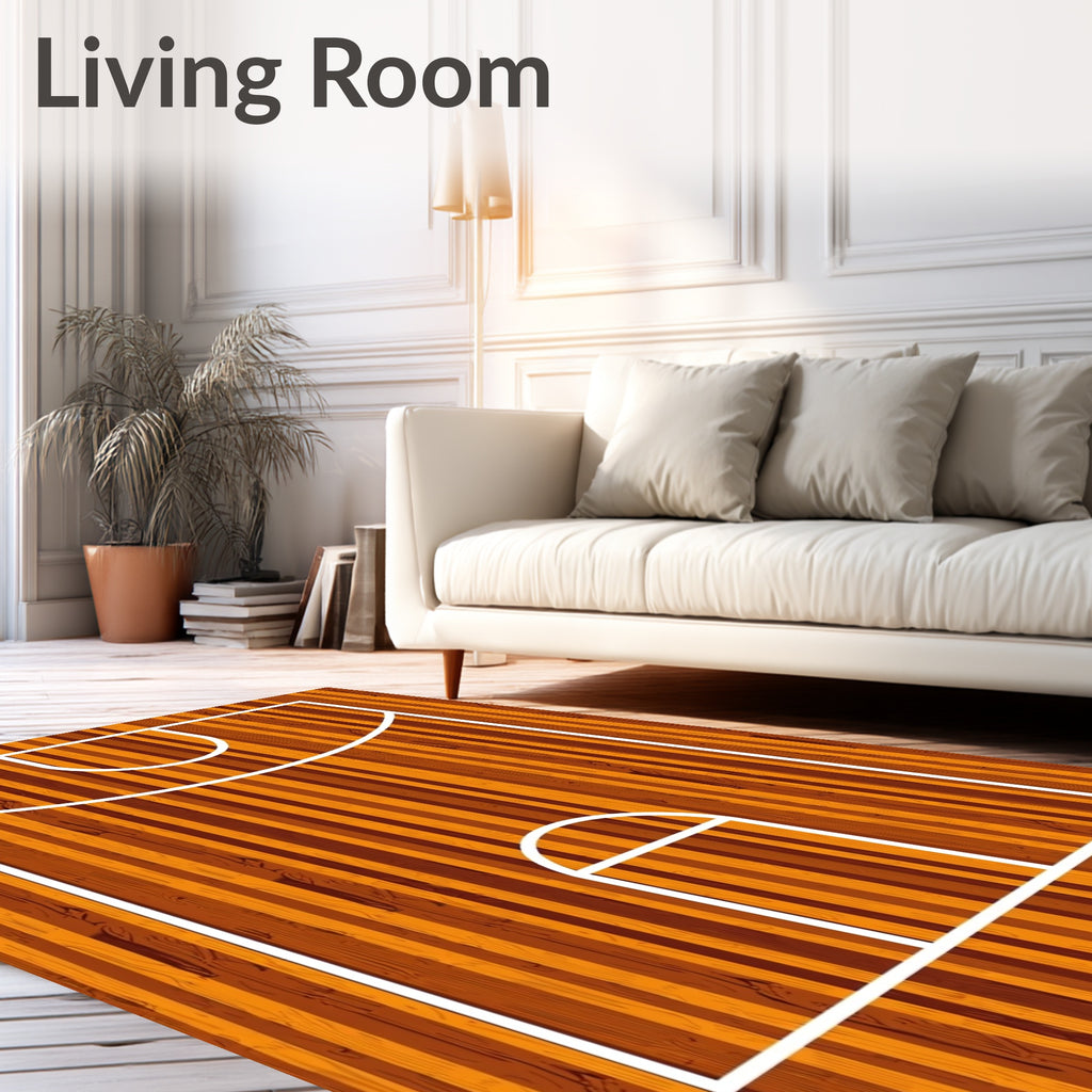 Brown Orange Vertical Wood Court Rug