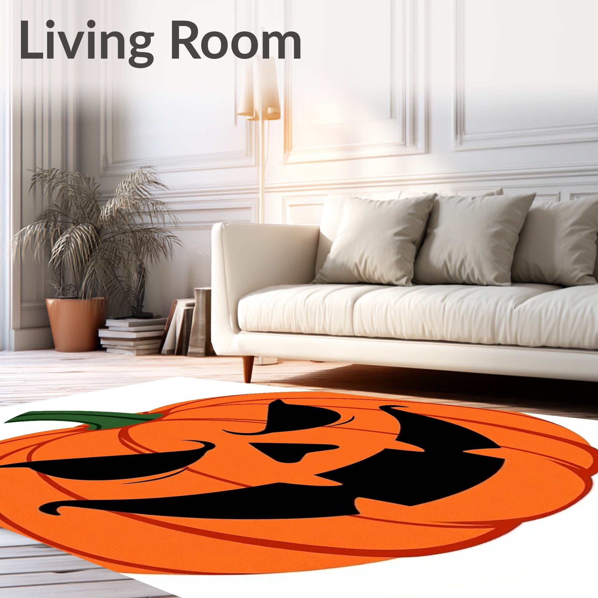 Spooky Orange Jack O Lantern Face Rug