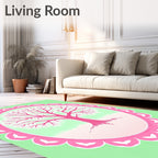 Pink Bare Tree Scalloped Frame Rug