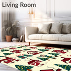 Festive Red Christmas Village Scene Rug