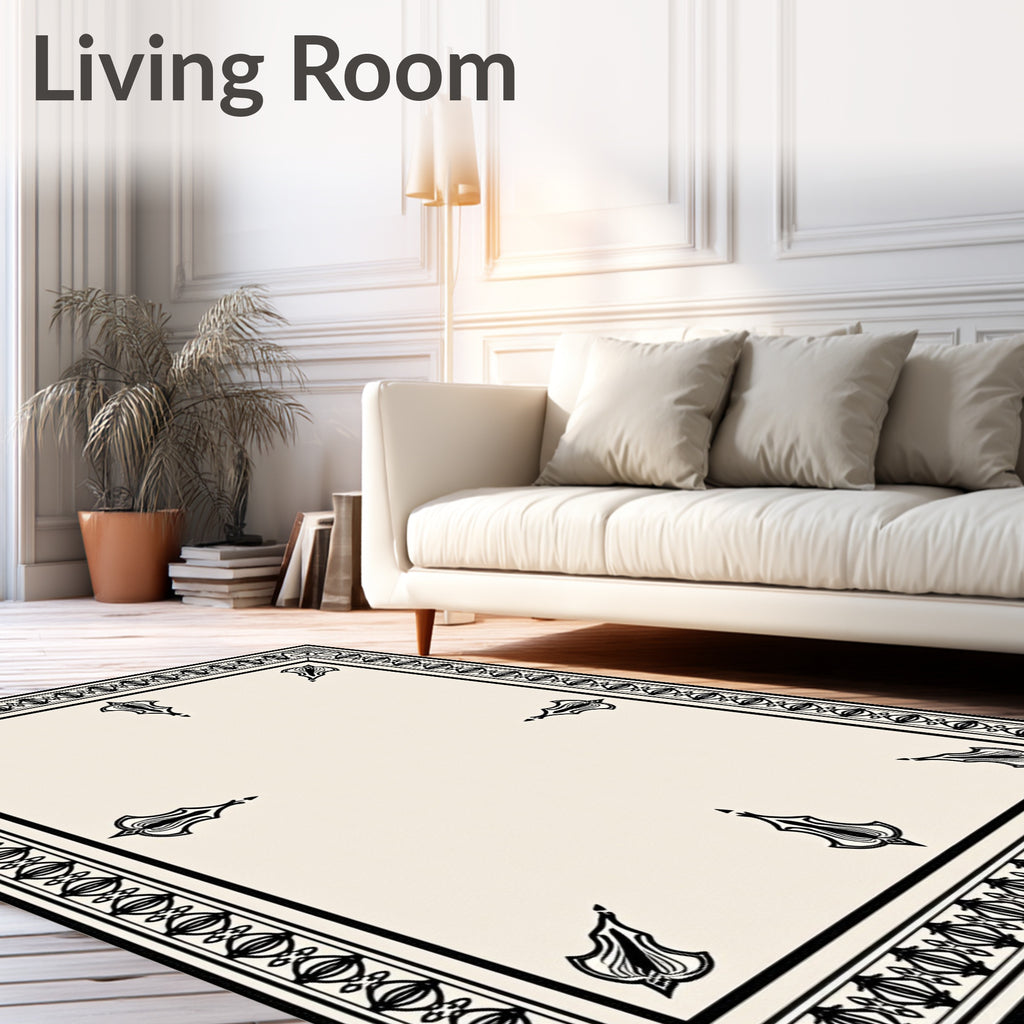 Cream Classic Black Border Medallion Rug