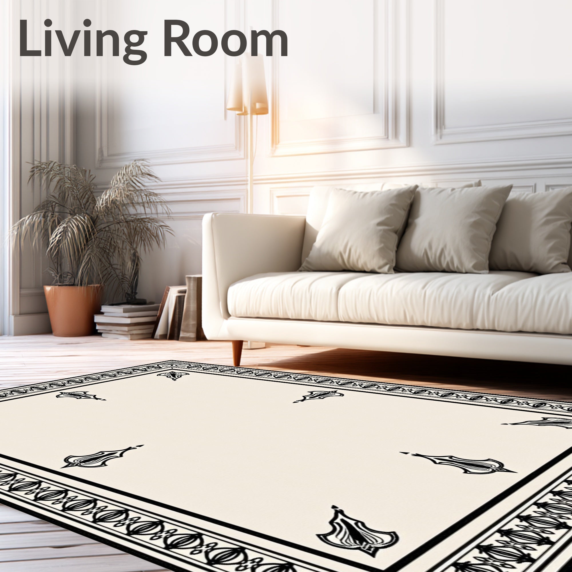 Cream Classic Black Border Medallion Rug