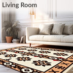 Cream and Brown Geometric Medallion Rug