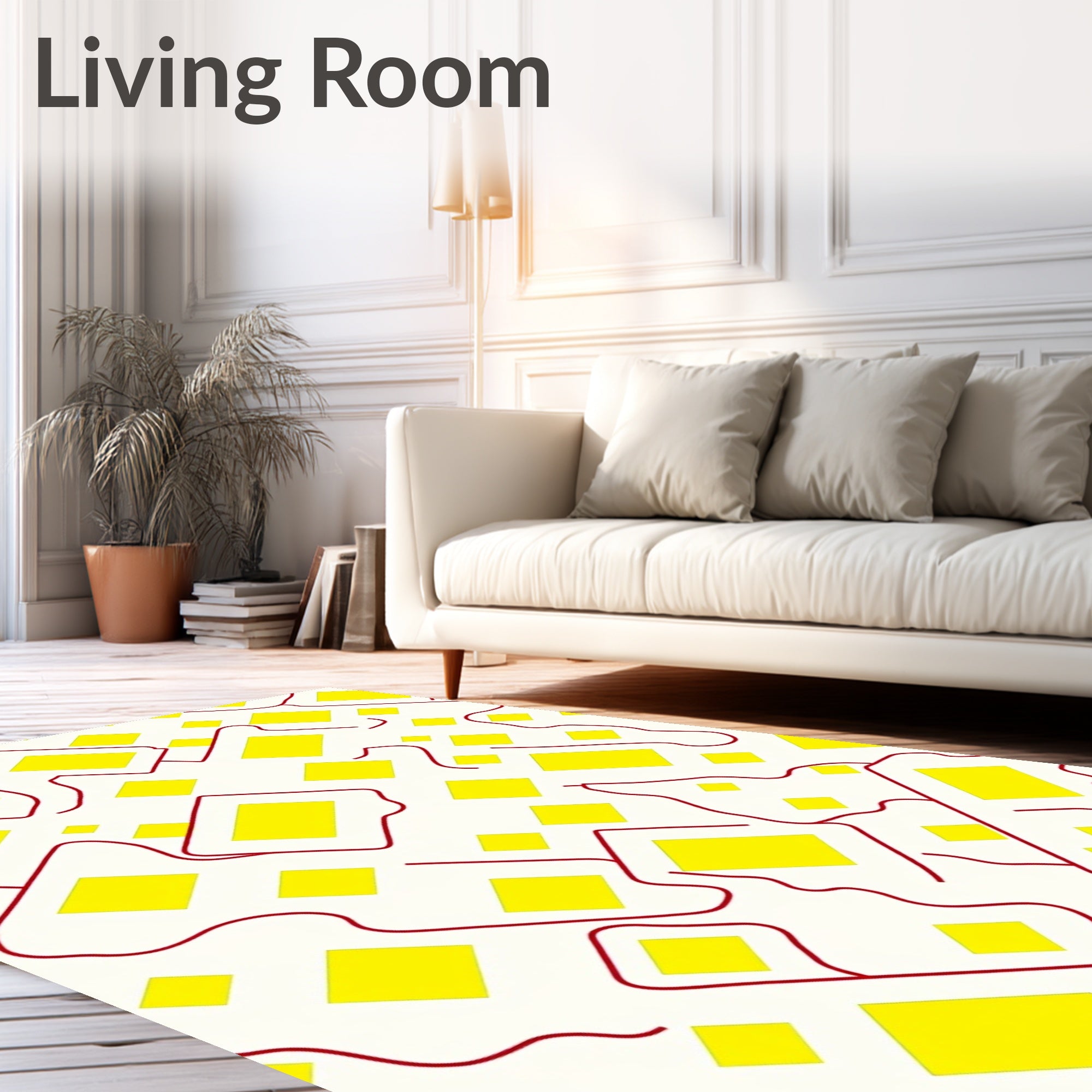 Bold Yellow Diamond Geometric Lines Rug
