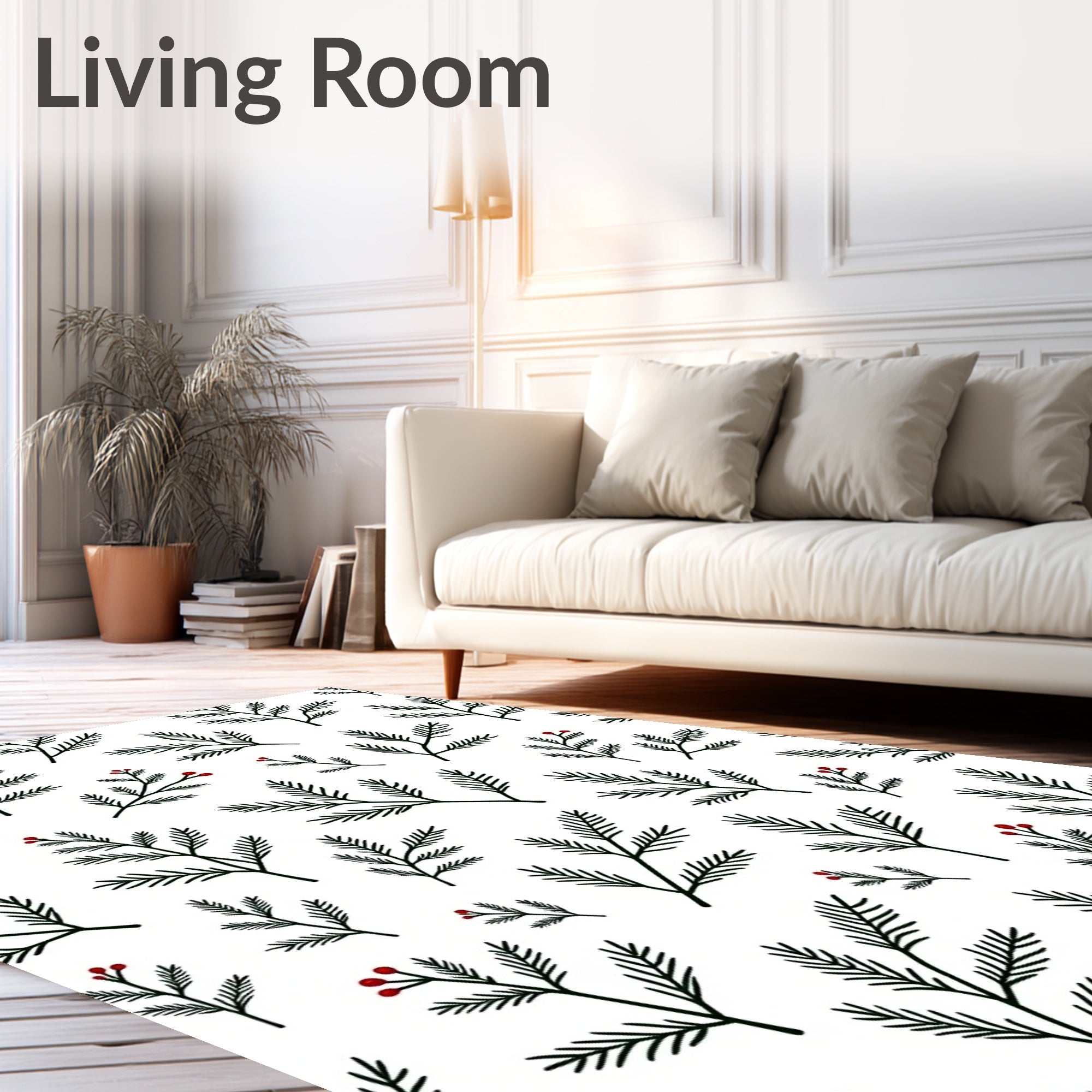 Dark Green Pine Branch Red Berry Rug