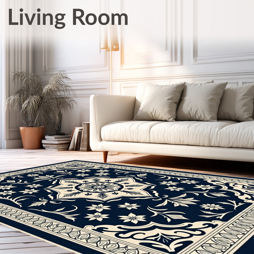 Midnight Blossom Intricate Floral Rug