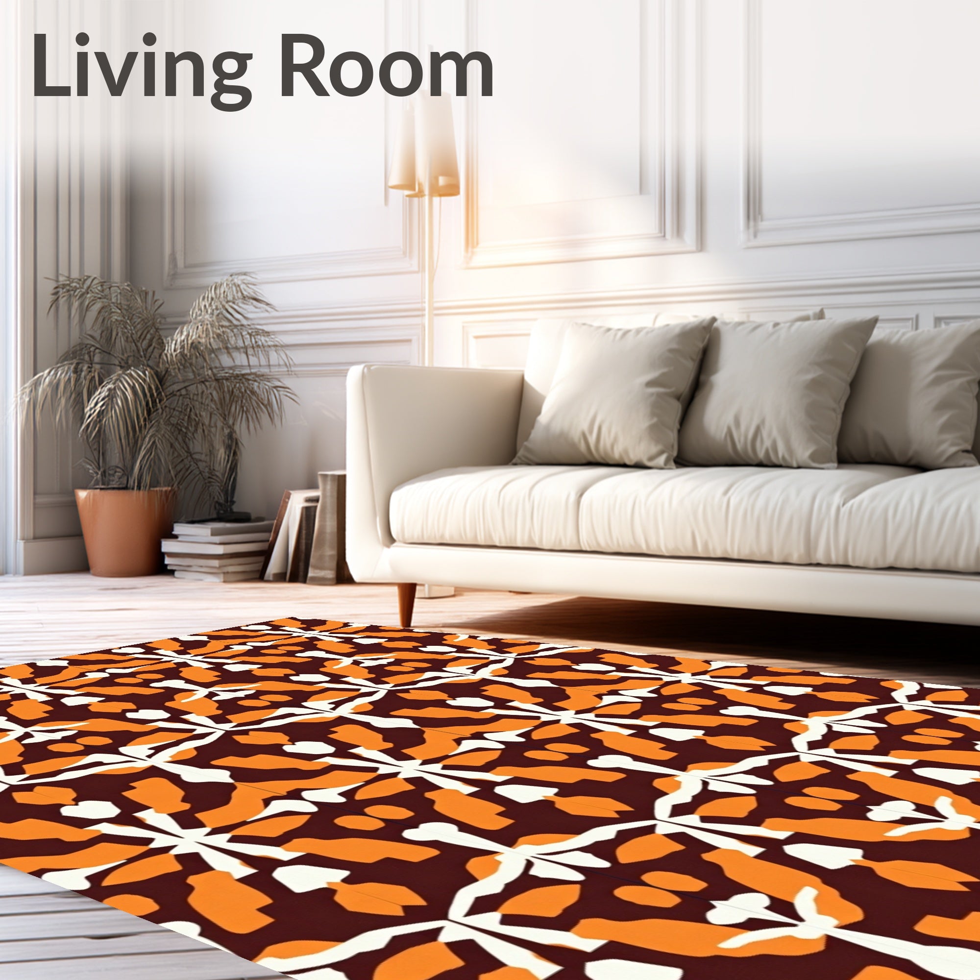 Bold Amber White Geometric Overlay Rug