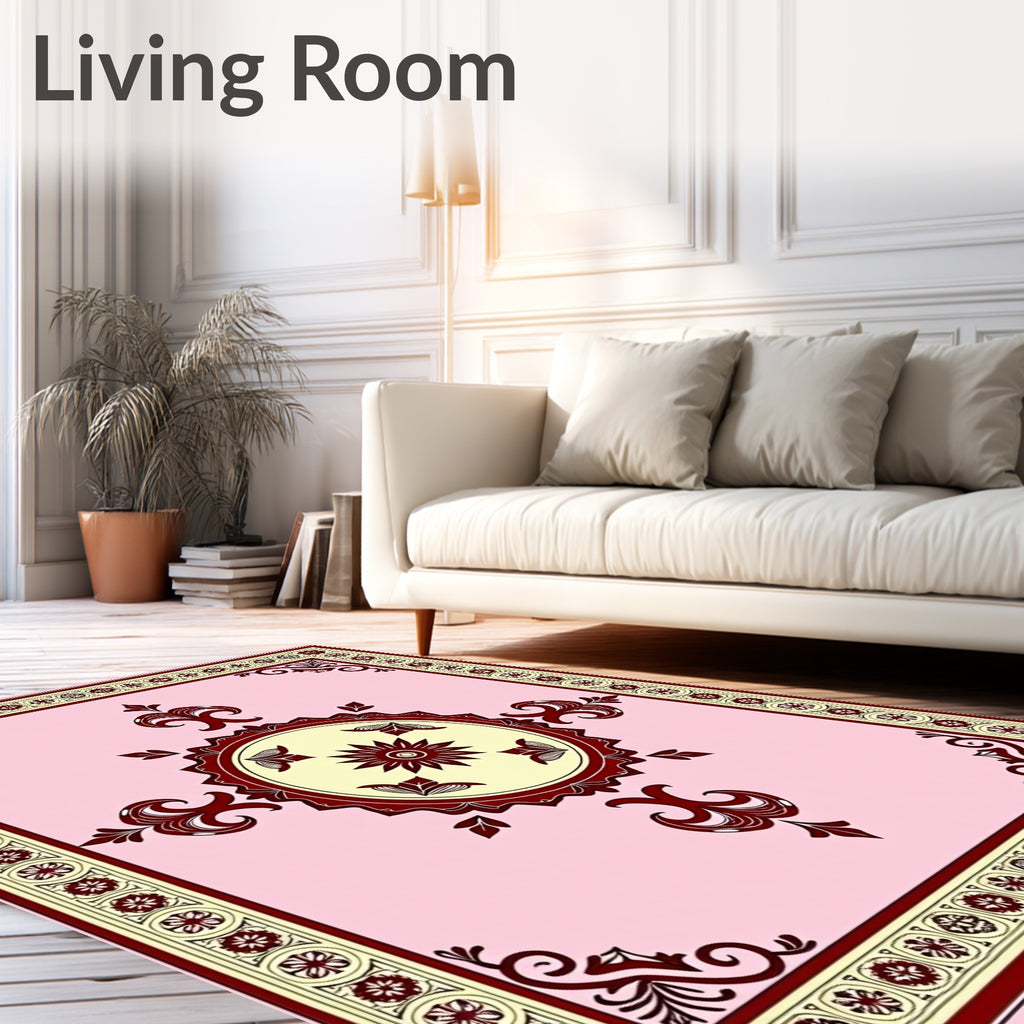 Pale Pink Crimson Medallion Symmetry Rug