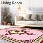 Pale Pink Crimson Medallion Symmetry Rug