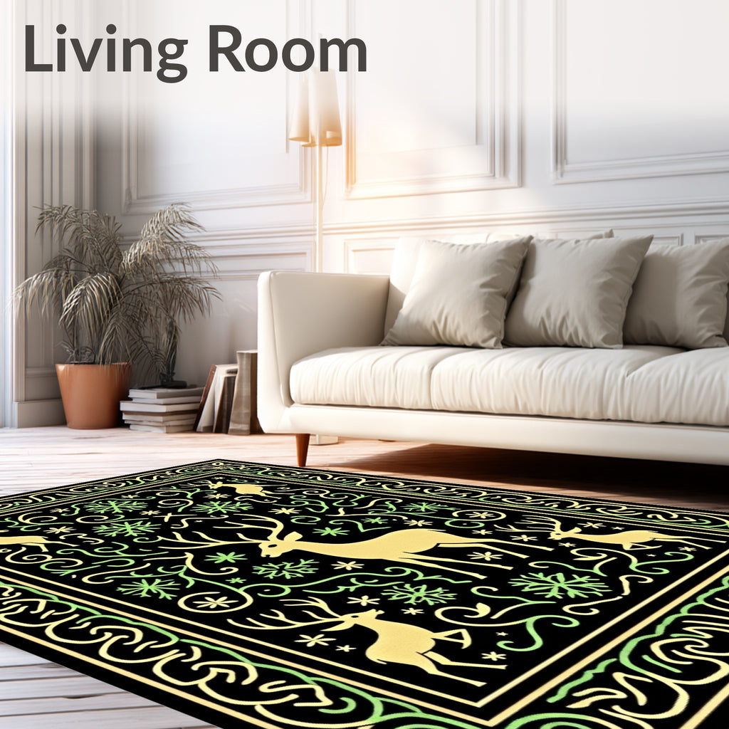 Golden Deer And Snowflake Forest Rug