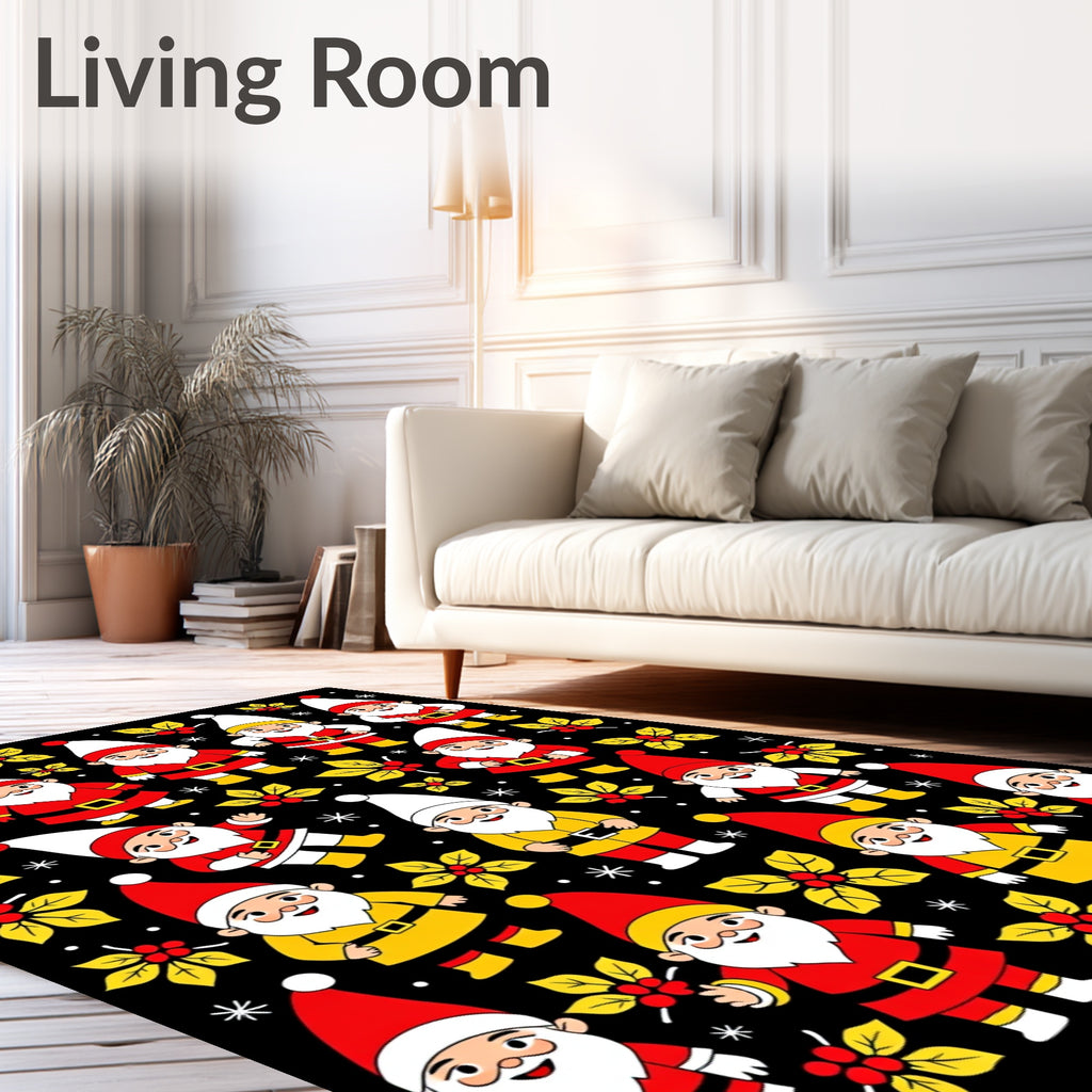 Charming Red Yellow Gnome Christmas Scene Rug