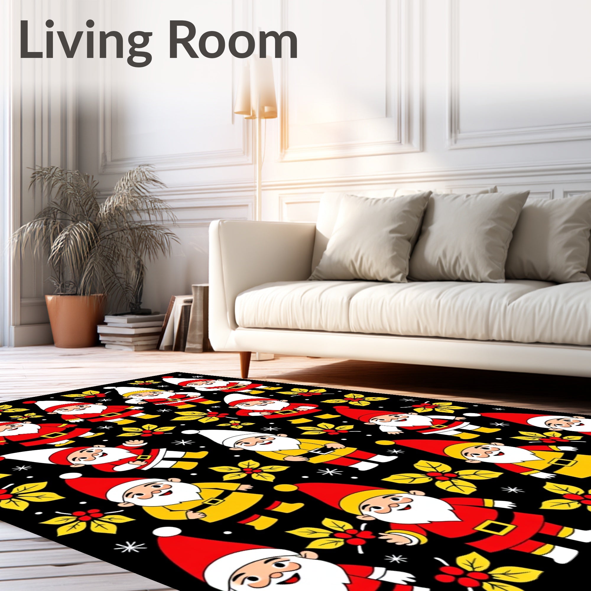 Charming Red Yellow Gnome Christmas Scene Rug