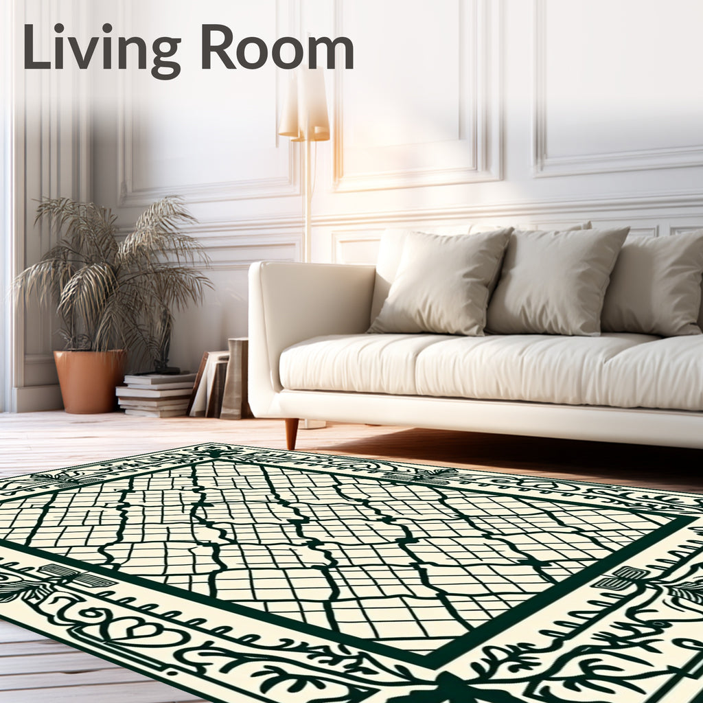 Cream Lattice Border With Vines Rug