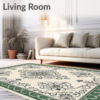 Cream Green Baroque Floral Medallion Rug