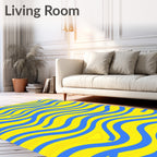 Bright Yellow Blue Wavy Stripes Rug
