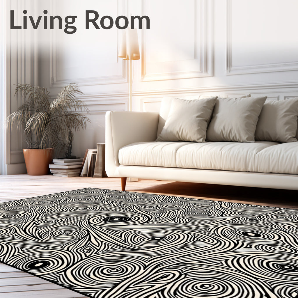 Ink Swirls on Cream Rug