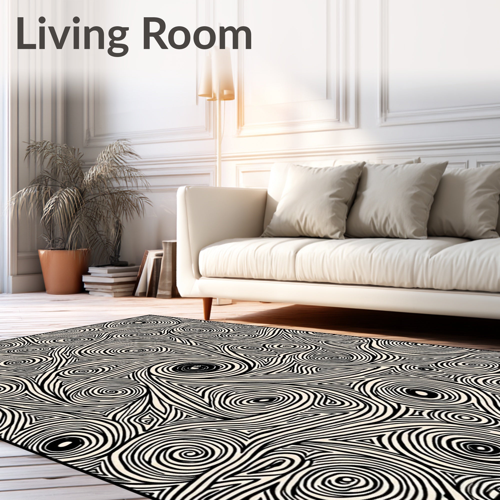 Ink Swirls on Cream Rug