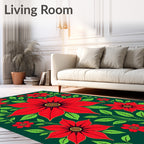 Vibrant Red Floral Garden Tapestry Rug