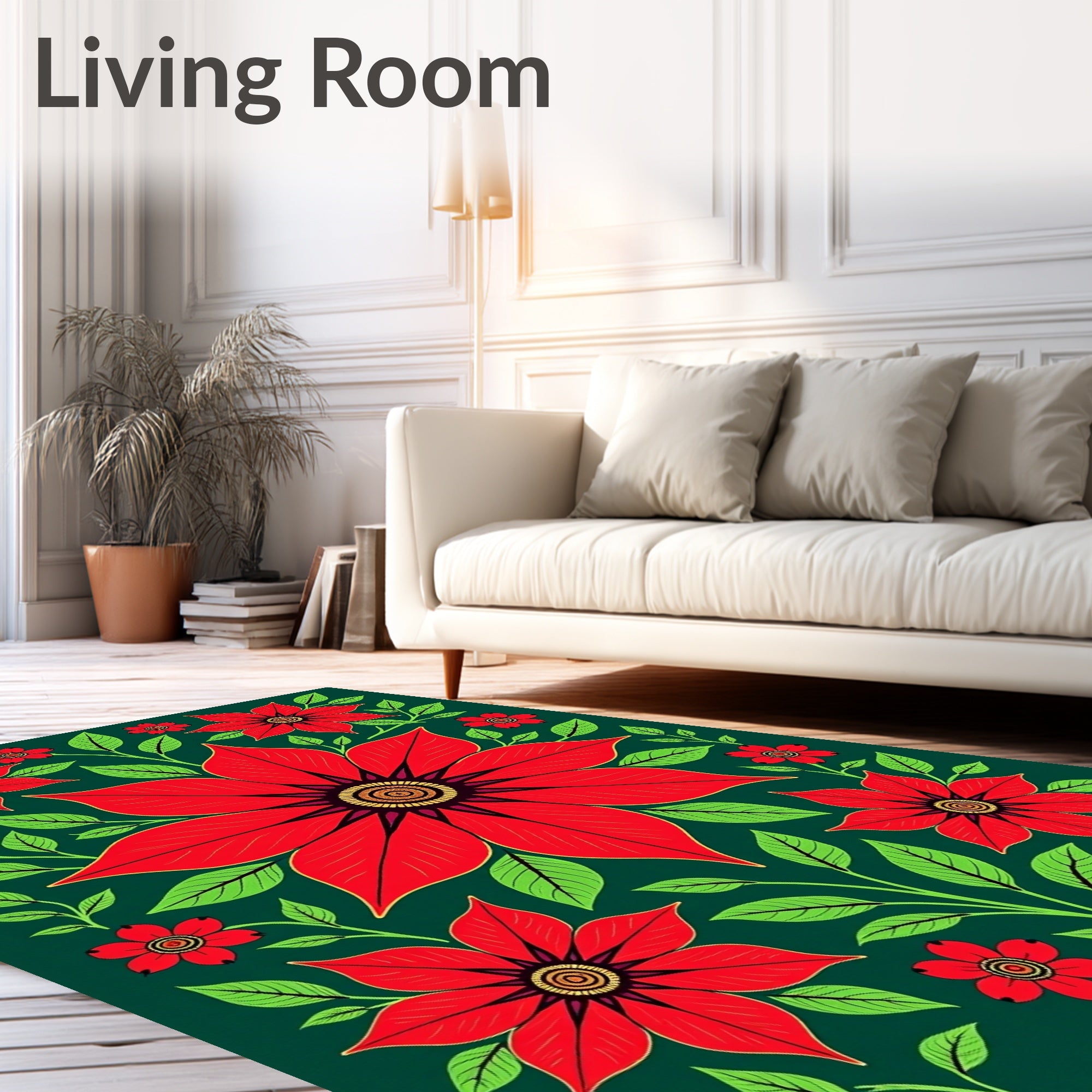 Vibrant Red Floral Garden Tapestry Rug