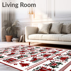 Crimson Red Christmas Sleigh Trees Rug