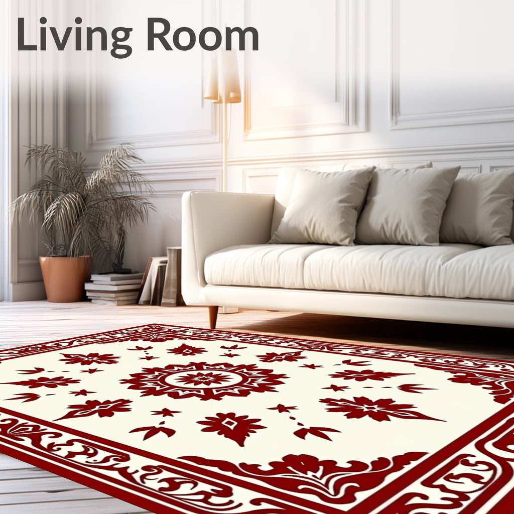 Crimson Medallion Floral Bordered Rug