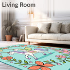 Whimsical Twin Unicorns Floral Butterfly Frame Rug