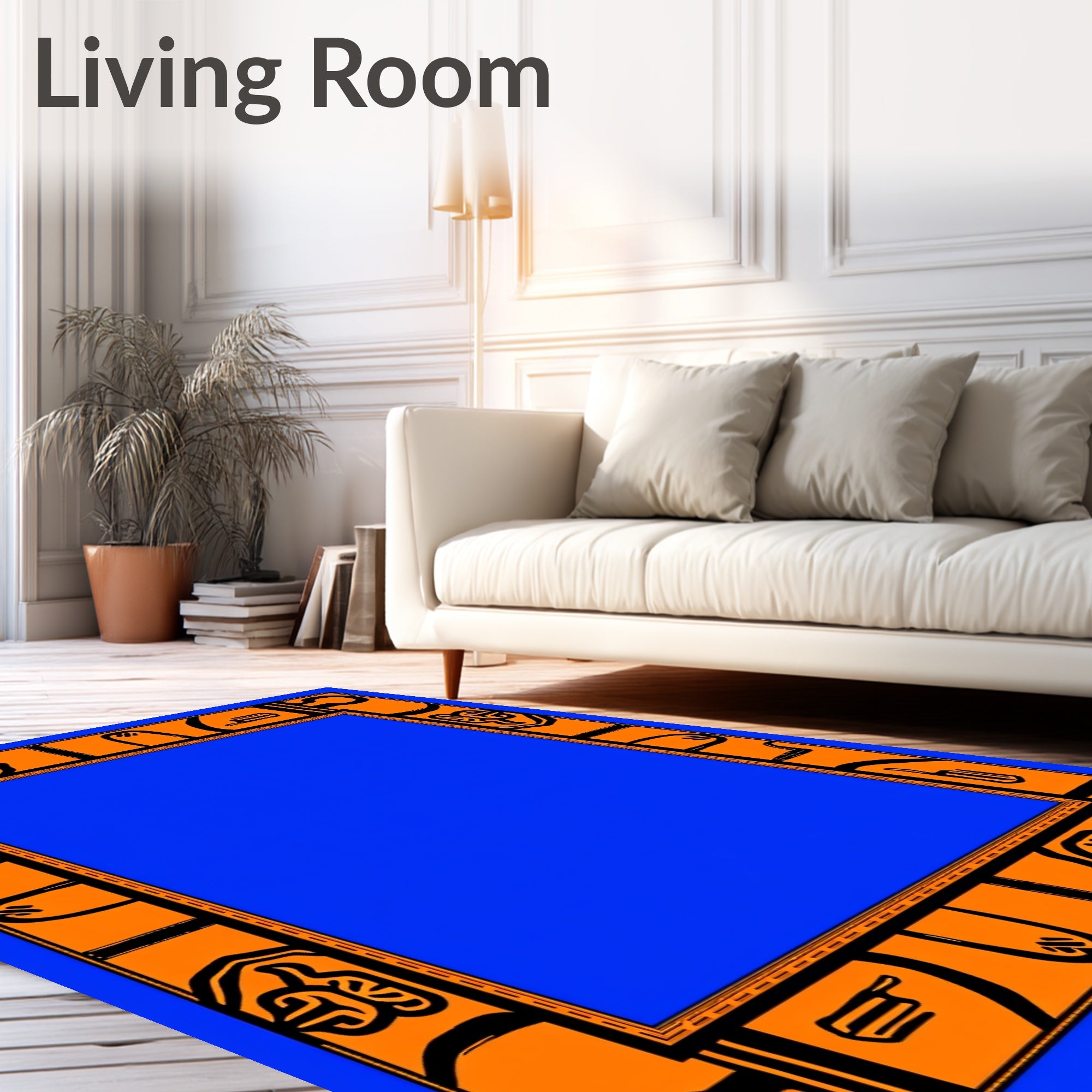 Bold Orange Abstract Hieroglyphic Frame Rug