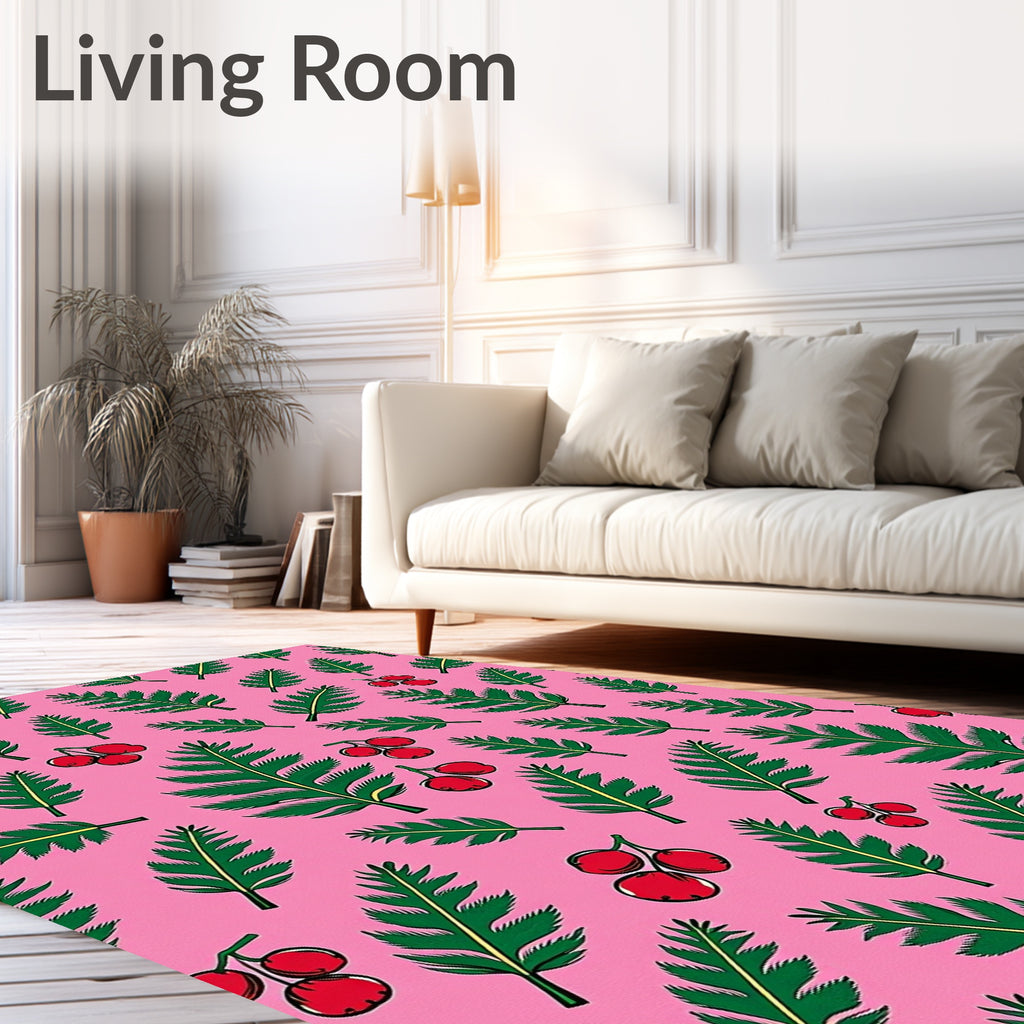 Pink Green Fern Berry Scatter Rug