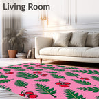 Pink Green Fern Berry Scatter Rug