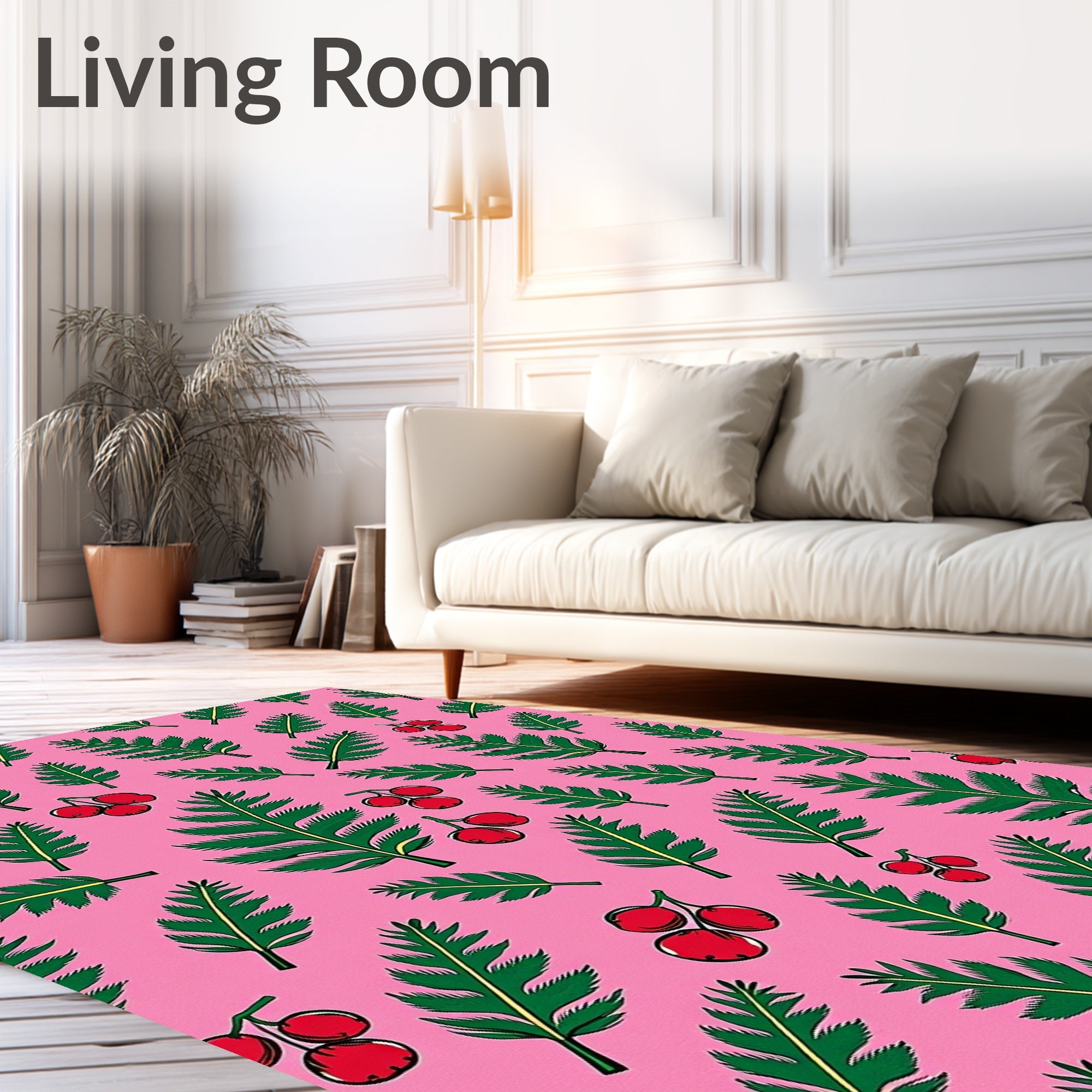 Pink Green Fern Berry Scatter Rug