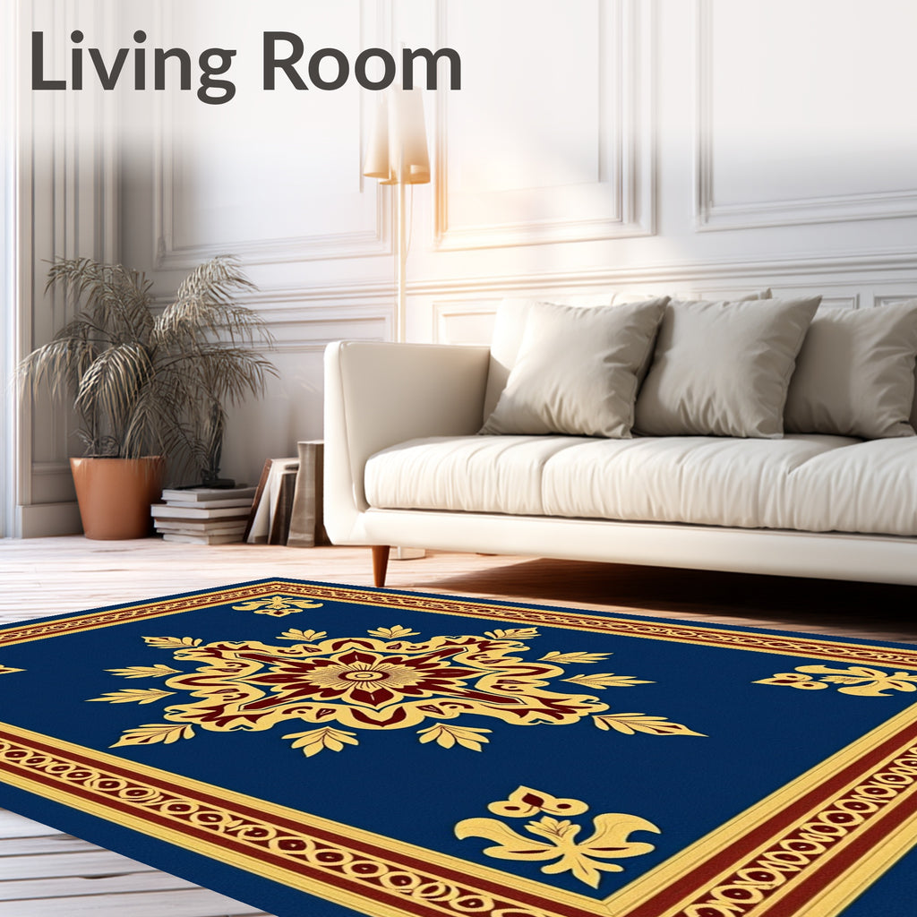 Rich Cobalt Golden Floral Medallion Rug
