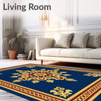 Rich Cobalt Golden Floral Medallion Rug