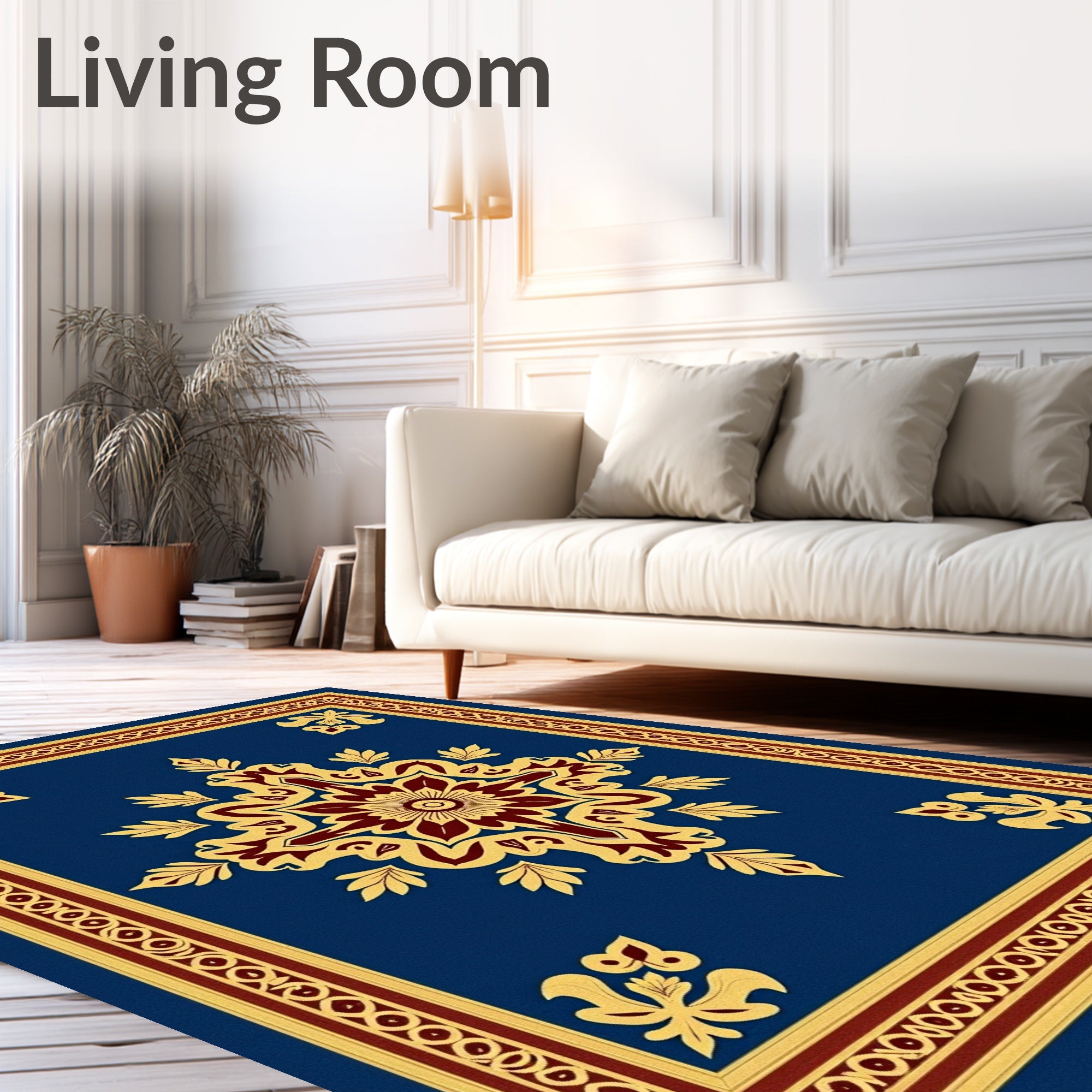 Rich Cobalt Golden Floral Medallion Rug