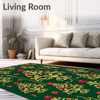 Green Red Gold Floral Garland Rug