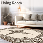 Elegant Cream Brown Scroll Medallion Rug