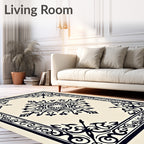 Black Ivory Ornate Medallion Frame Rug