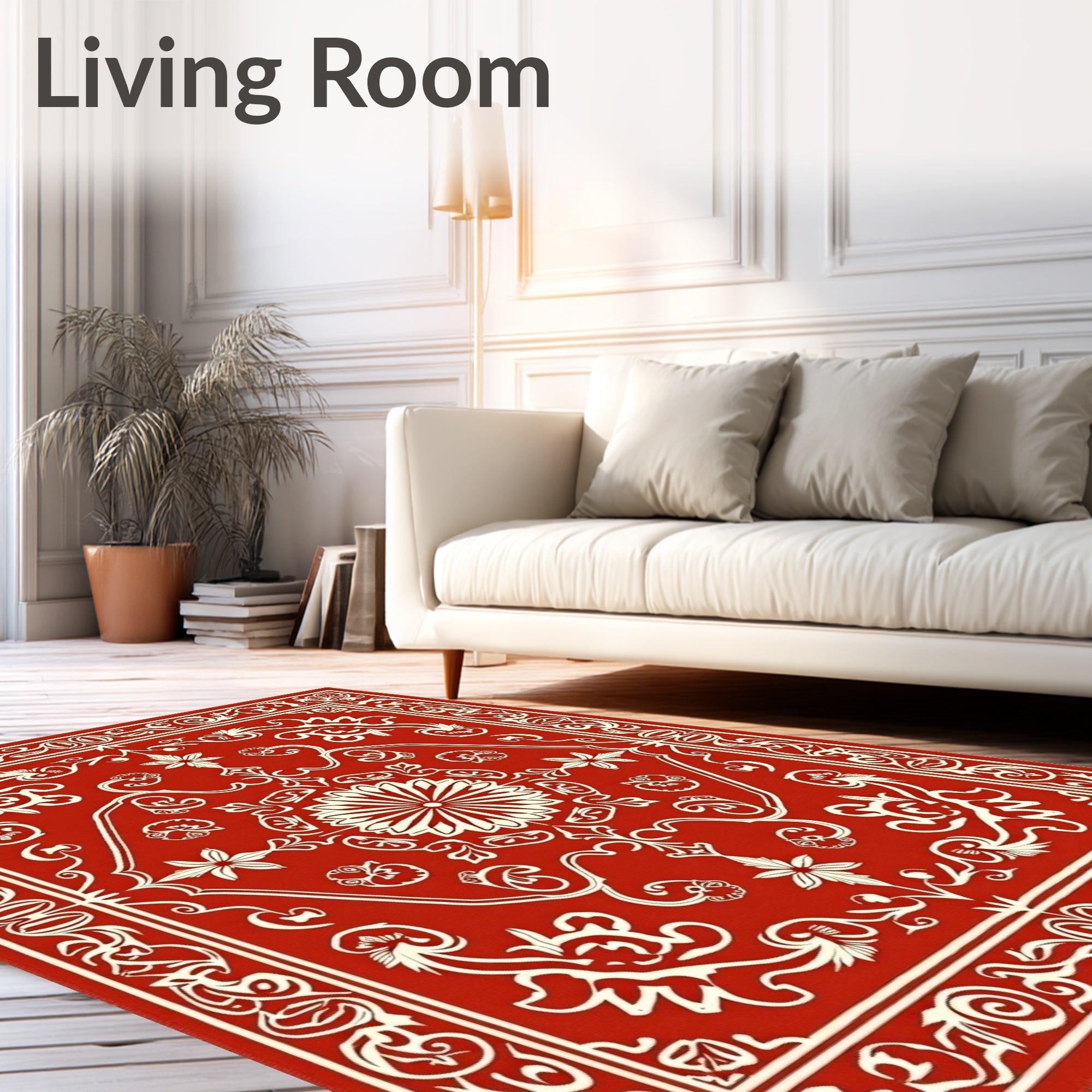 Scarlet Ornate Blossom Square Rug