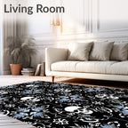 Black Skull Floral Damask Rug