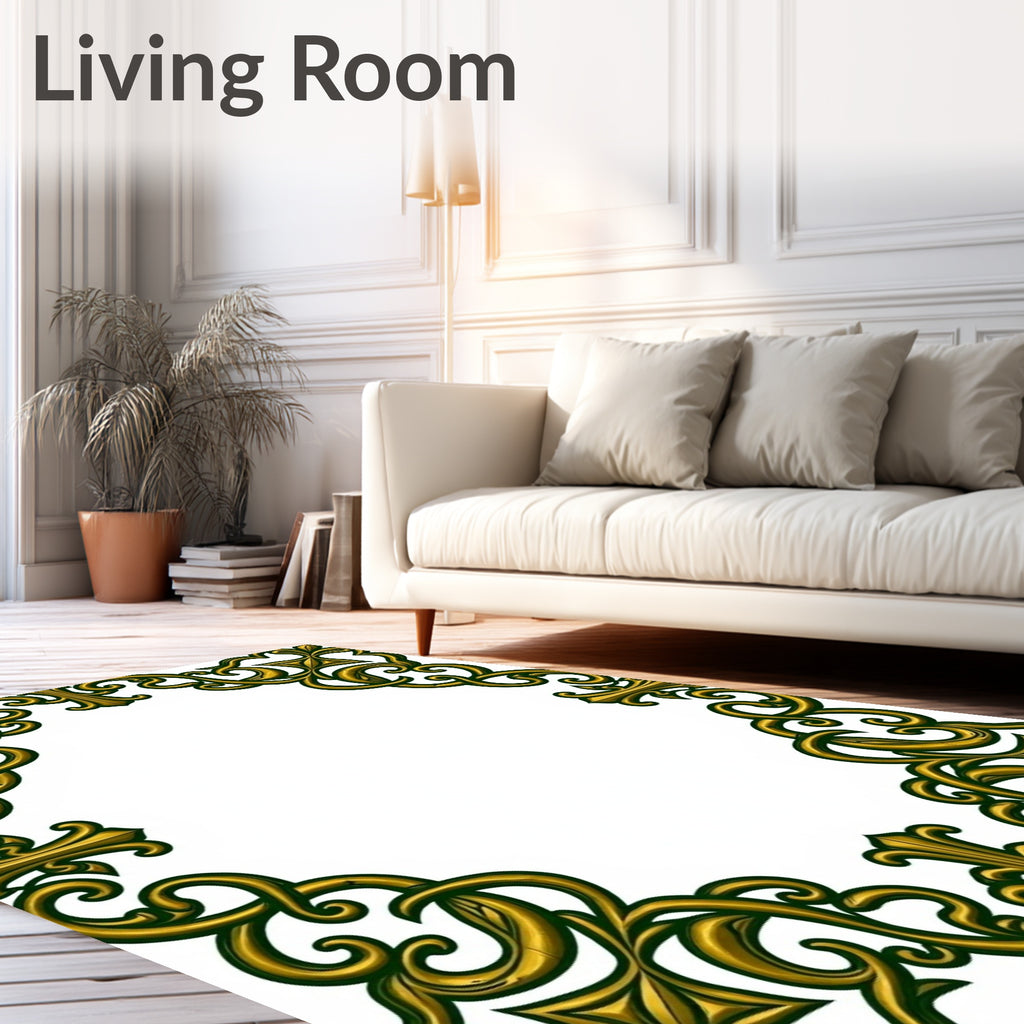Ornate Gold Leaf Scrollwork Corners Rug