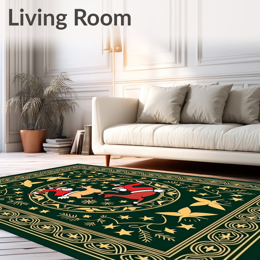 Festive Santa Reindeer Sleigh Round Rug