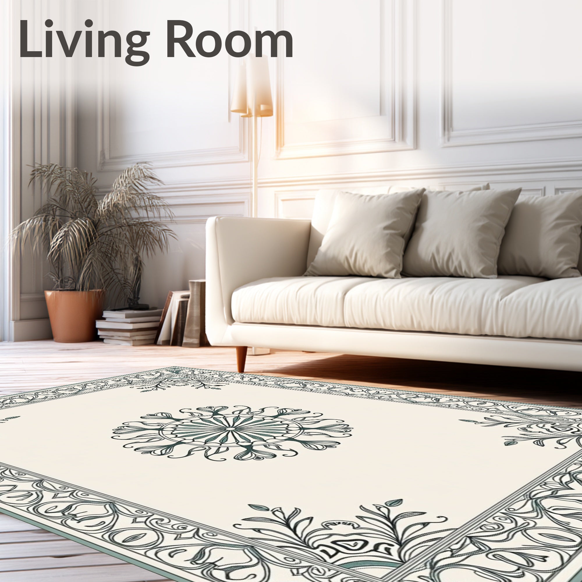 Elegant Teal Floral Medallion Border Rug