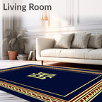 Regal Navy Gold Crimson Monogram Border Rug