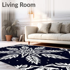 Dark Blue White Snowflake Mandala Rug
